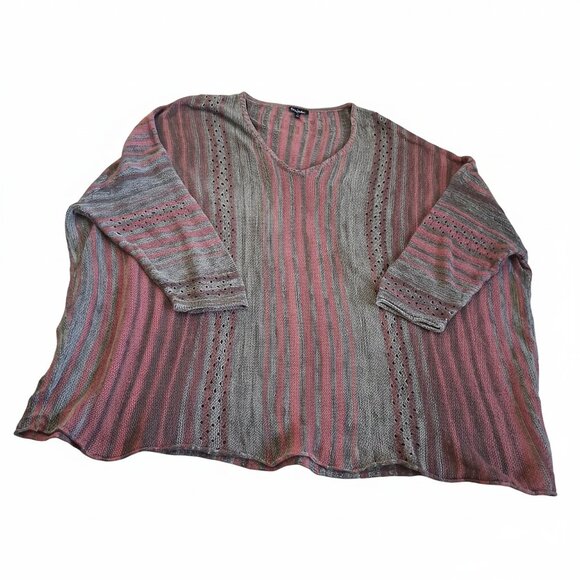 Ulla Popken Women's Size 32/34 Pink Brown Stripe Light Knit Poncho Style Sweater - Picture 4 of 11